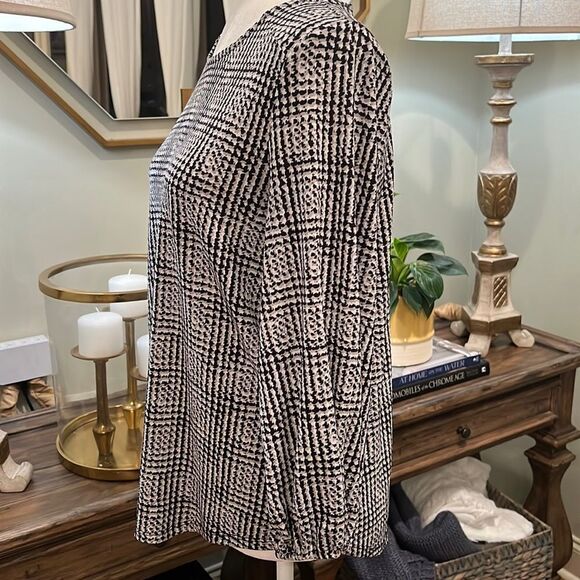 Adrianna Papell Houndstooth Long Sleeve Blouse - Medium - Picture 3 of 7